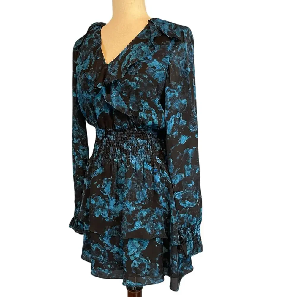 Parker Maisy Mini V-Neck Floral Special Occasion Dress Long Sleeves XS
